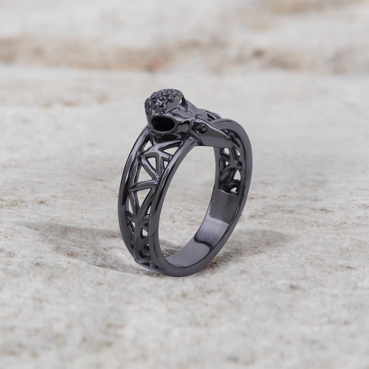 Raven Skull Ring for Women Norse Viking Jewelry Sterling Silver Gun Metal Finish