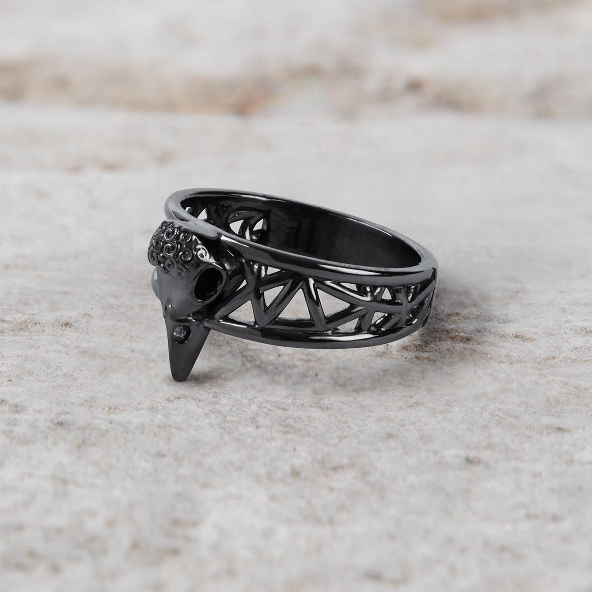 Raven Skull Ring for Women Norse Viking Jewelry Sterling Silver Gun Metal Finish