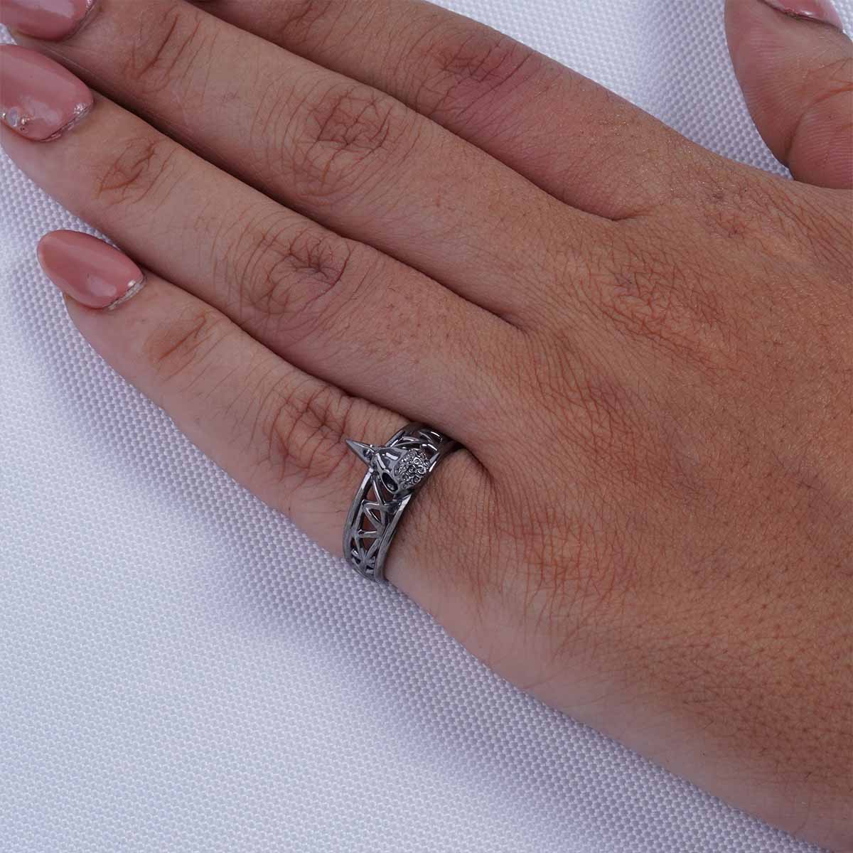 Raven Skull Ring for Women Norse Viking Jewelry Sterling Silver Gun Metal Finish