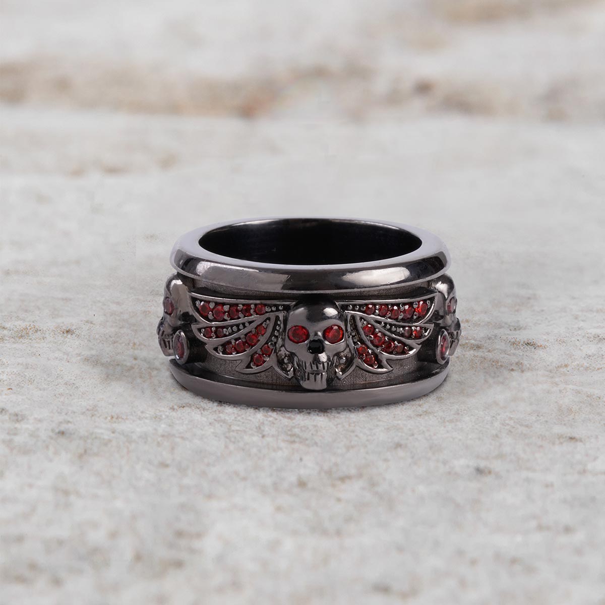 Winged skull wedding ring set gothic engagement rings for couple