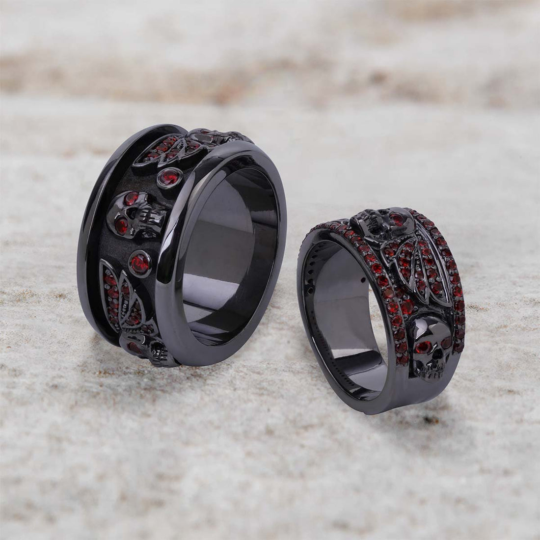 Winged skull wedding ring set gothic engagement rings for couple