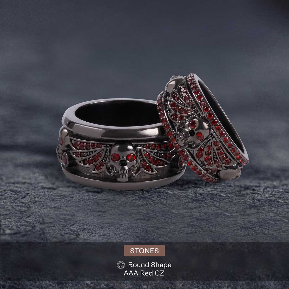Winged skull wedding ring set gothic engagement rings for couple