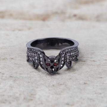 Devil Skull Ring with Horns and Red Eyes Gothic Satanic Jewelry