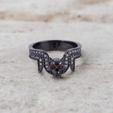 Skull Ring with Red Eyes Devil Horn Dark Gothic Spooky Jewelry