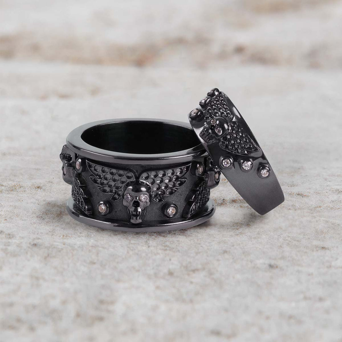 Winged Skull Engagement Rings for Couple Angel of Death Gothic