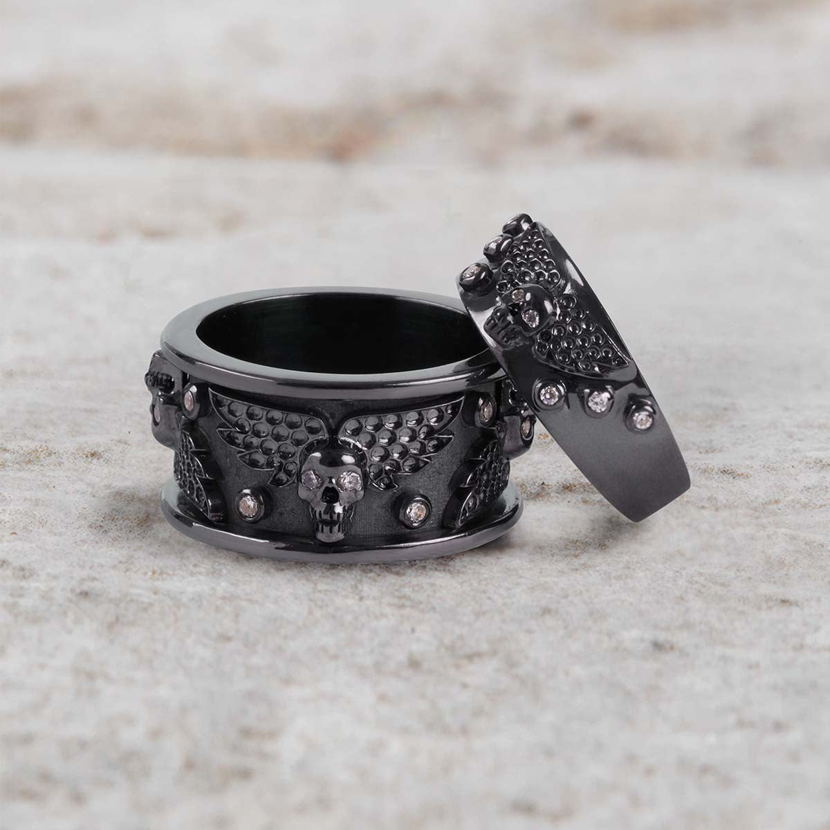 Winged Skull Engagement Rings for Couple Angel of Death Gothic