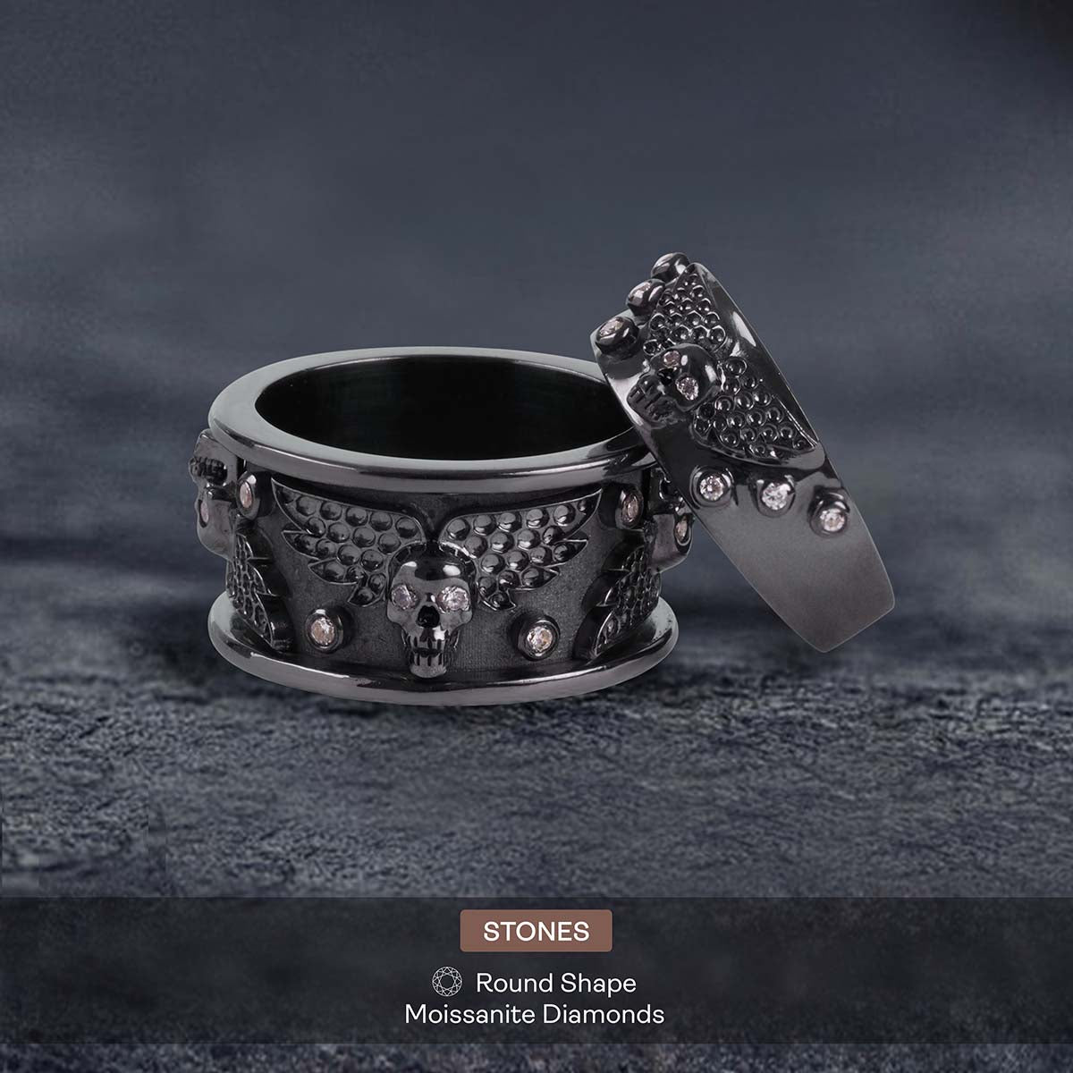 Winged Skull Engagement Rings for Couple Angel of Death Gothic