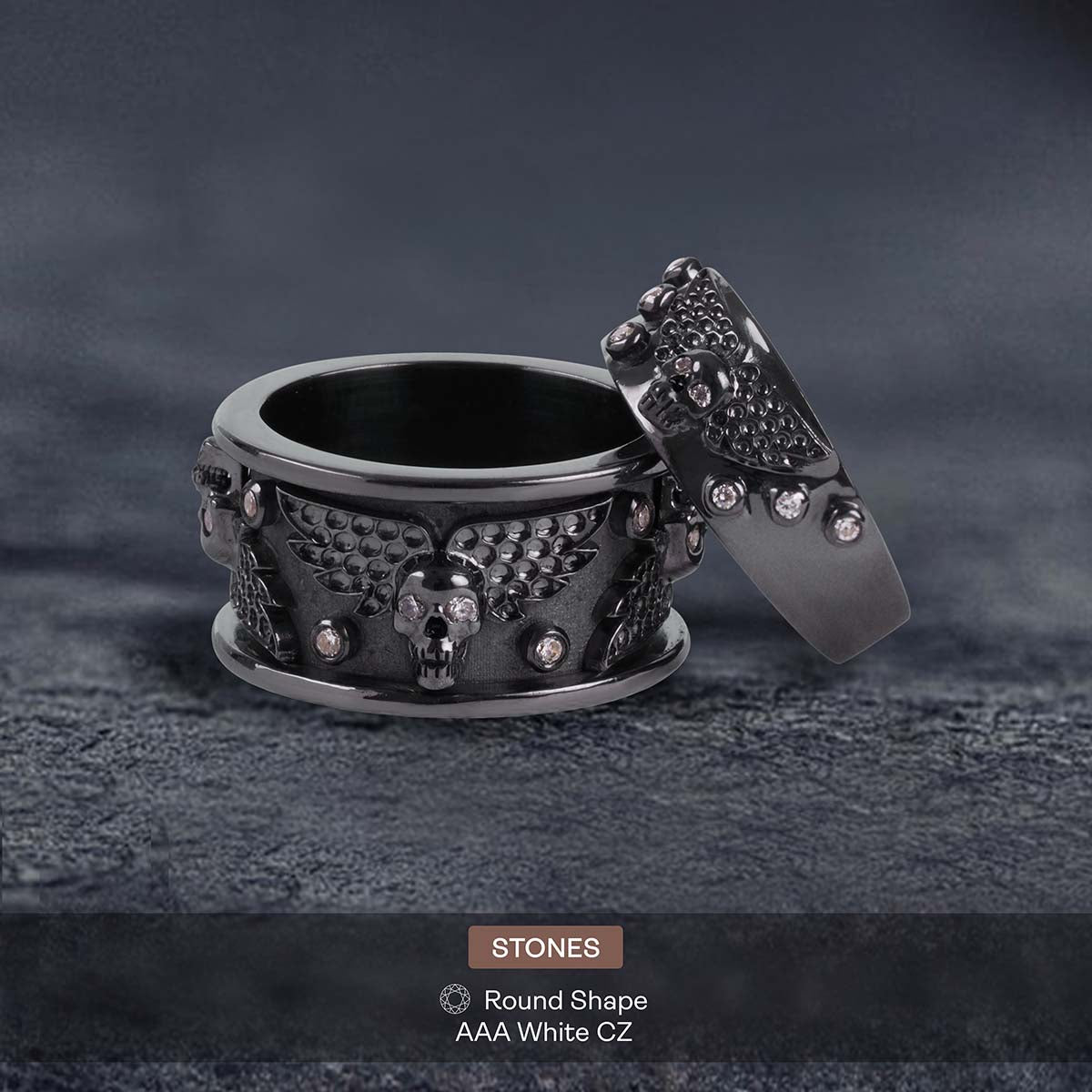Matching Winged Skull Wedding Bands for Couple Dark Gothic