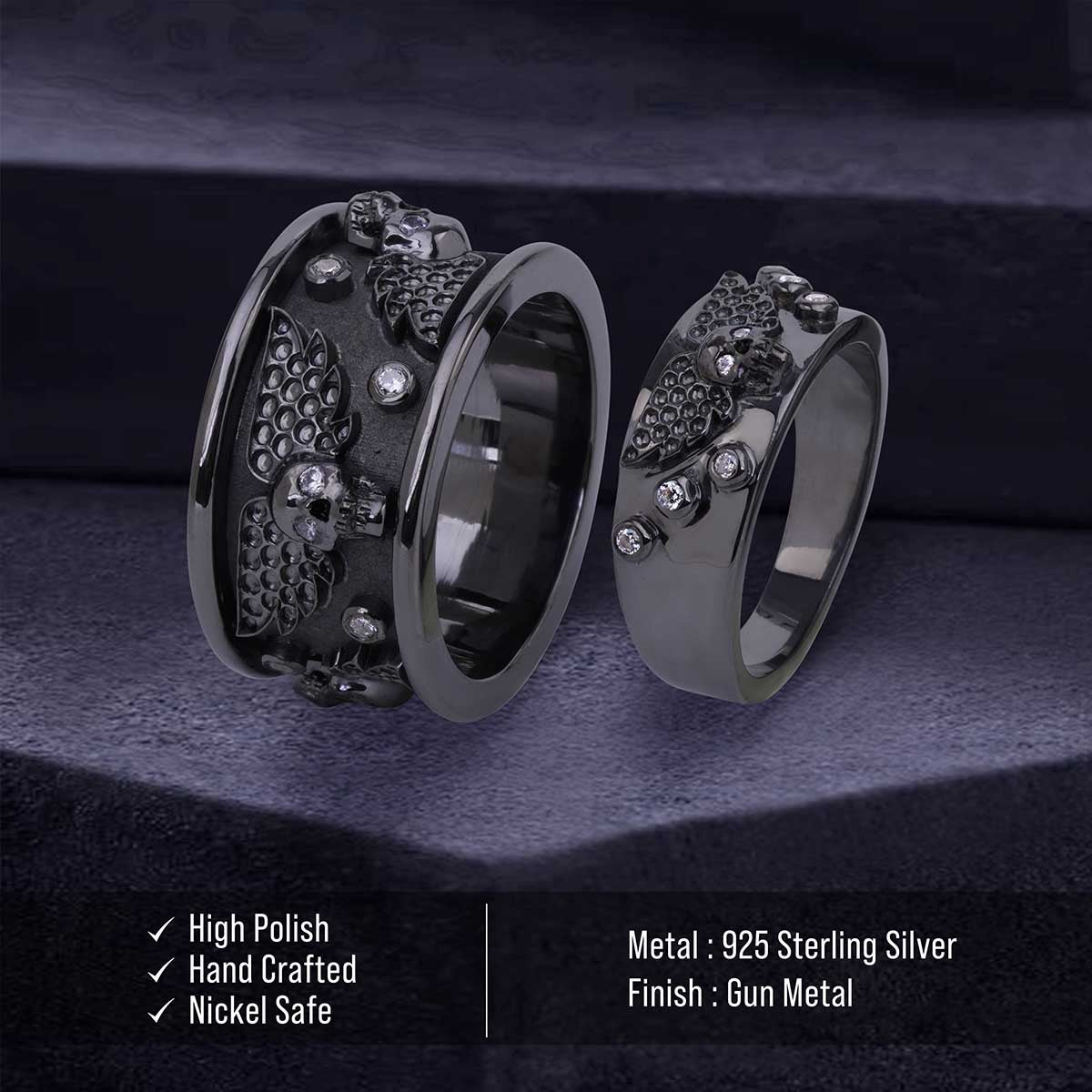 Winged Skull Engagement Rings for Couple Angel of Death Gothic