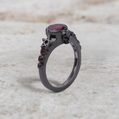 Pentagram Skull Ring Natural Red Garnet Gothic Engagement Ring