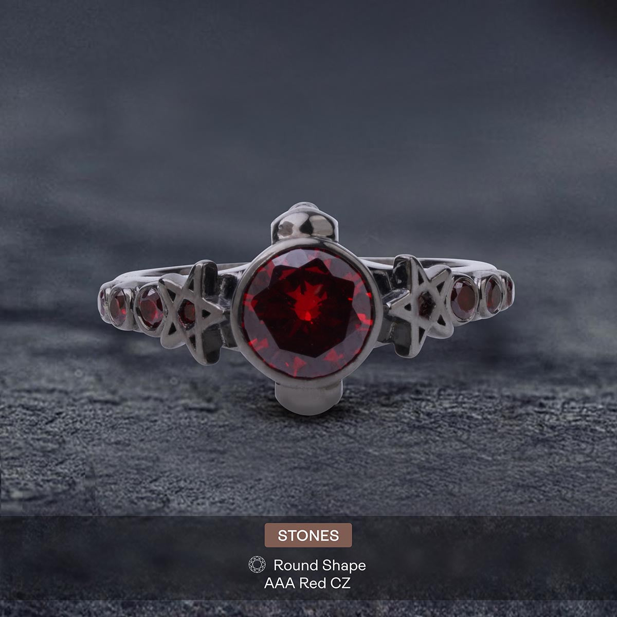 Pentagram Skull Engagement Ring Dark Gothic Satanic Jewelry