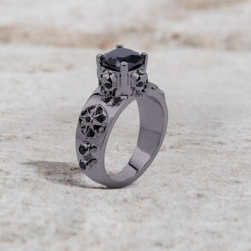 Octagram Skull Ring for Women Dark Gothic Engagement Ring