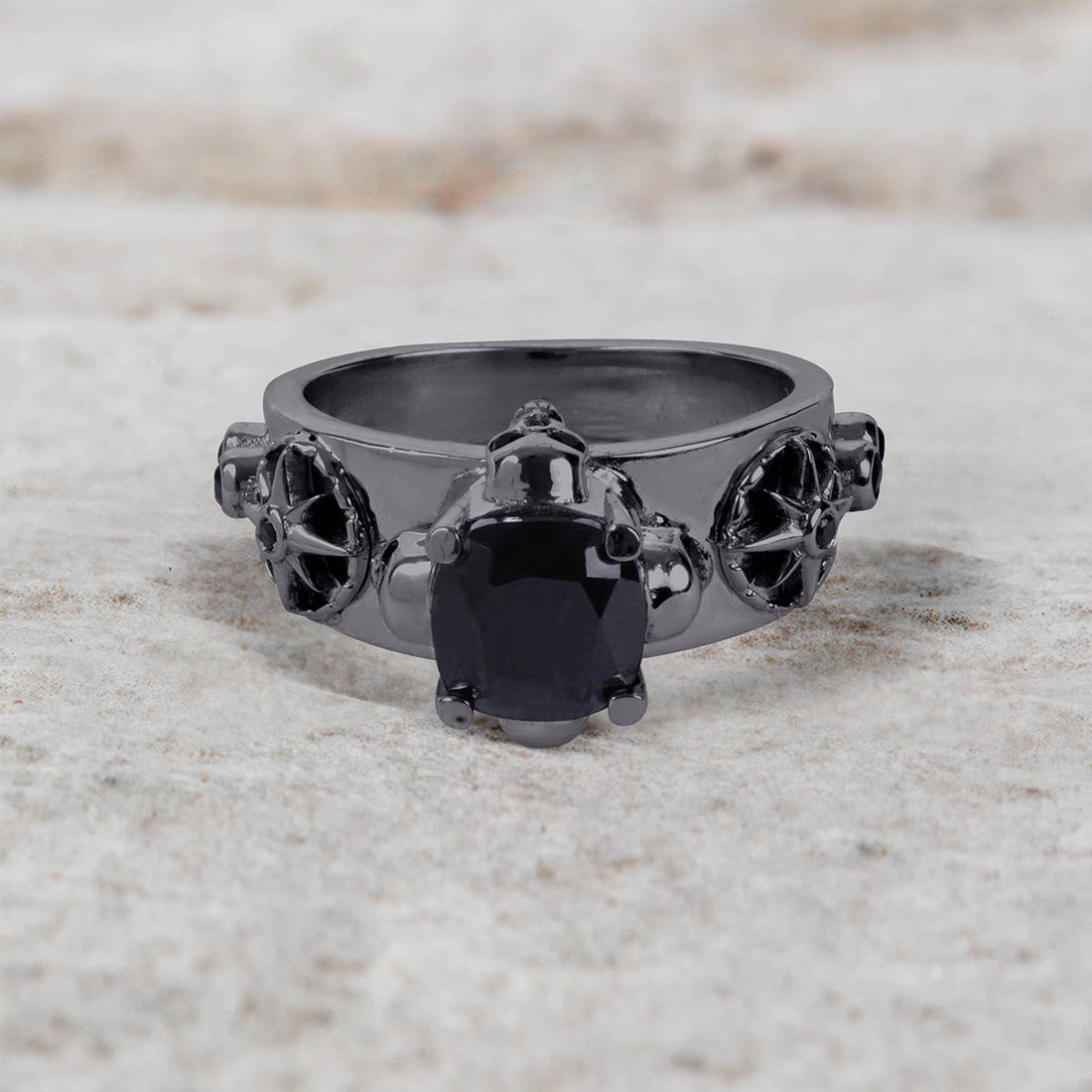 Black Moissanite Octagram Skull Engagement Ring for Women