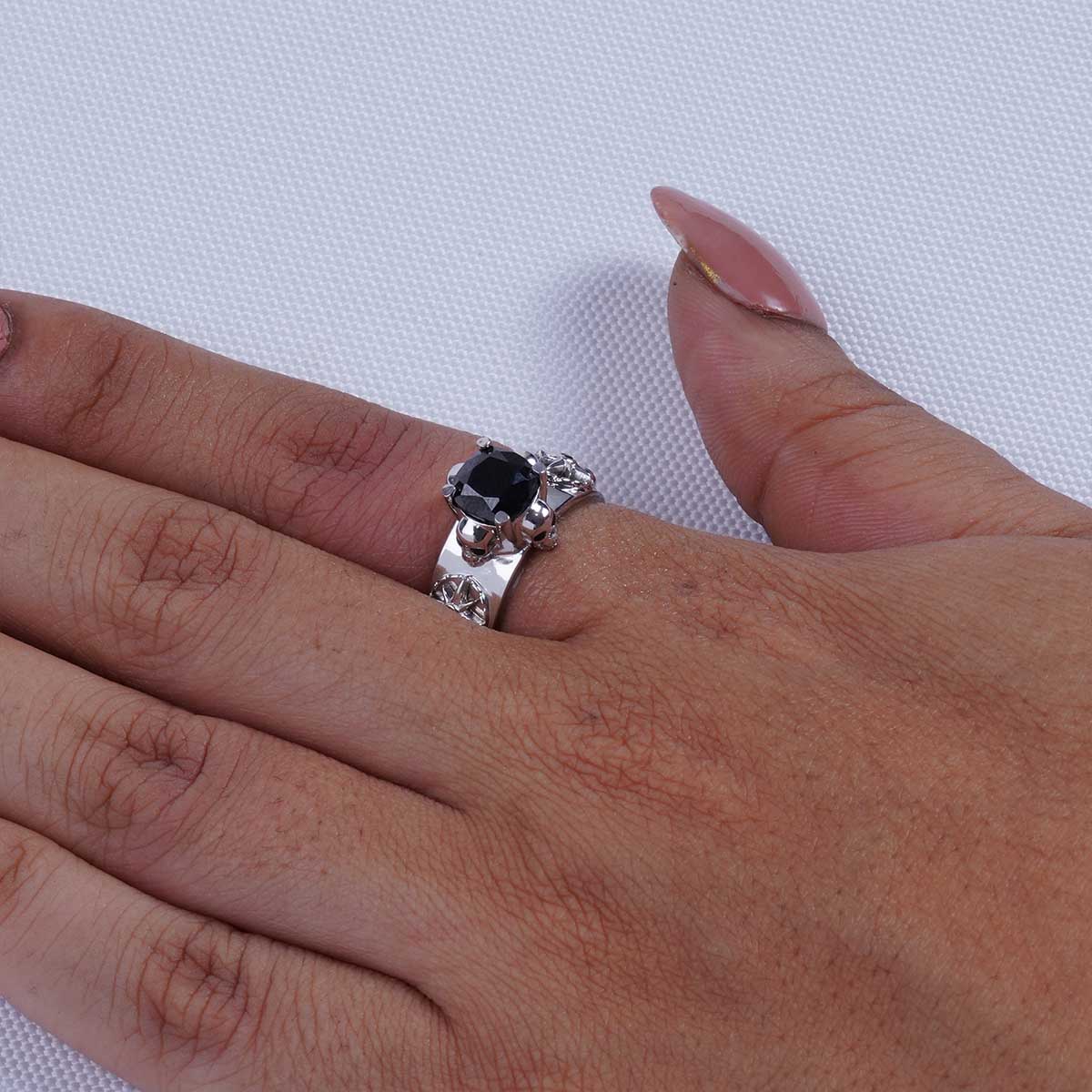 Octagram Skull Wedding Ring Set His and Her Black Spinel CZ Gothic Couple Rings