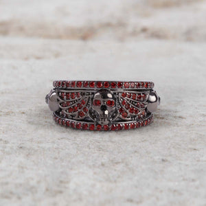 Winged Skull Wedding Ring Gothic Engagement Jewelry Gun Metal Finish