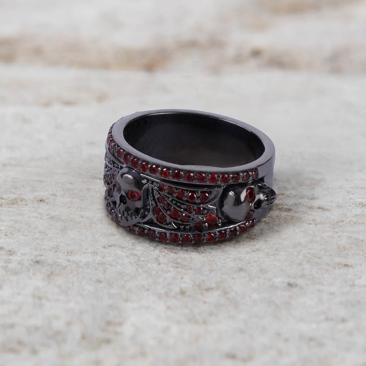 Women's Winged Skull Ring Natural Red Garnet Gothic Jewelry