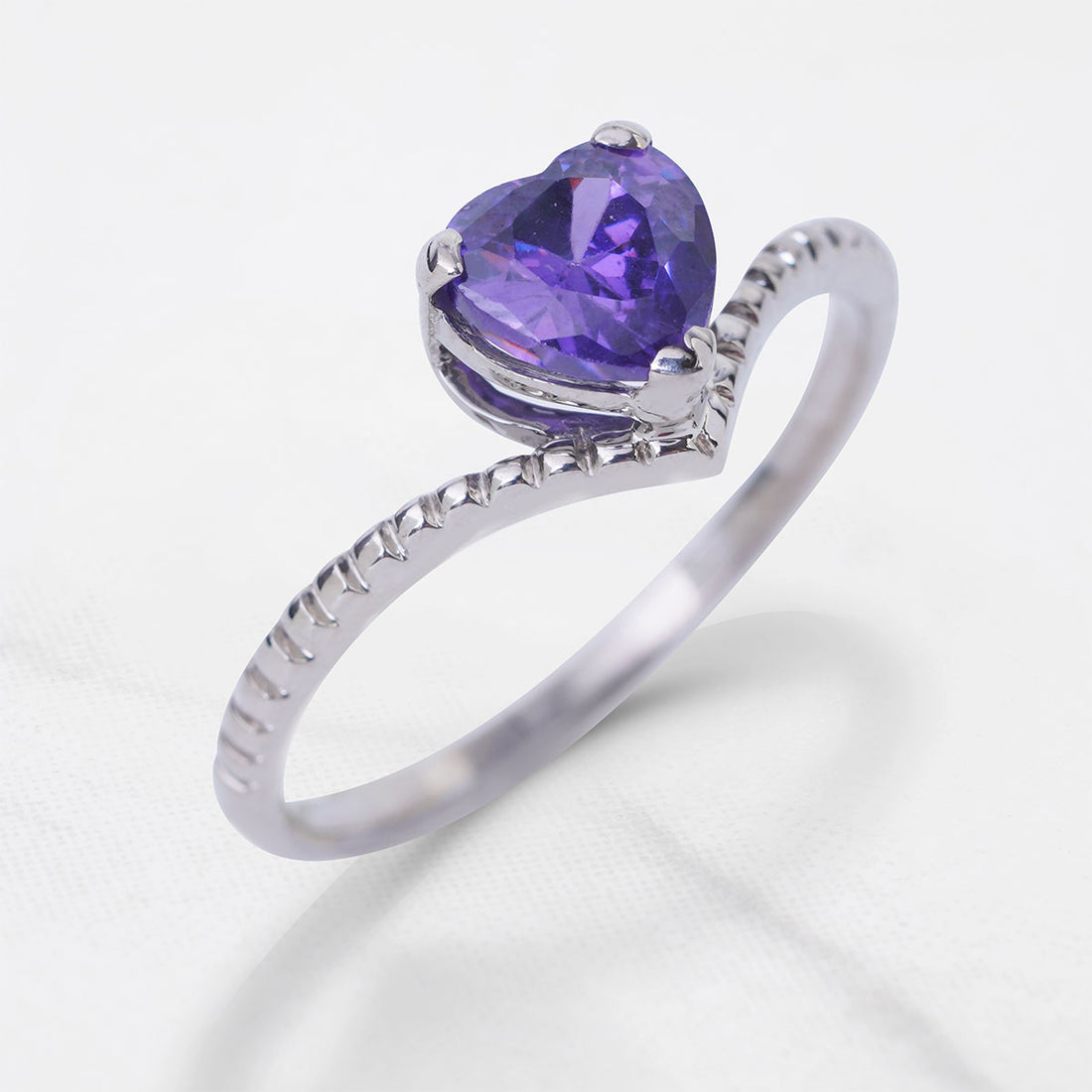 Solitaire Amethyst Heart Ring Promise Valentine's Day Gift for Her