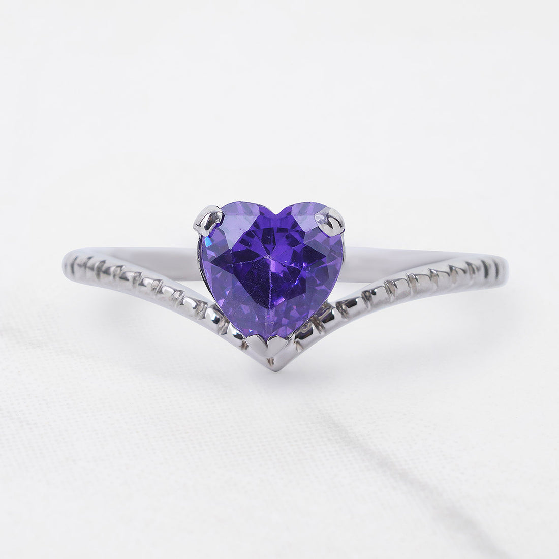 Solitaire Amethyst Heart Ring Promise Valentine's Day Gift for Her