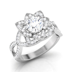 Lotus Flower Engagement Ring Floral Wedding Ring Sterling Silver