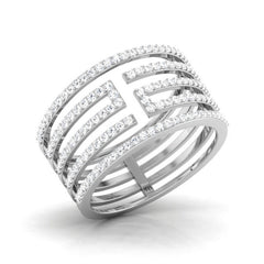 Diamond Wedding Band For Her Multi Layered Ring Sterling Silver