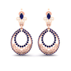 Rose Gold Dangle Earrings Blue Diamond Dangle Drop Earrings