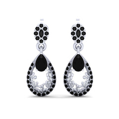 Black Onyx Teardrop Earrings Sterling Silver Dangle Wedding Earrings