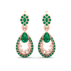 Emerald Dangle Engagement Earrings Rose Gold Teardrop Earrings