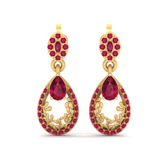 Ruby Teardrop Dangle Earrings Gold Dangle Drop Wedding Earrings