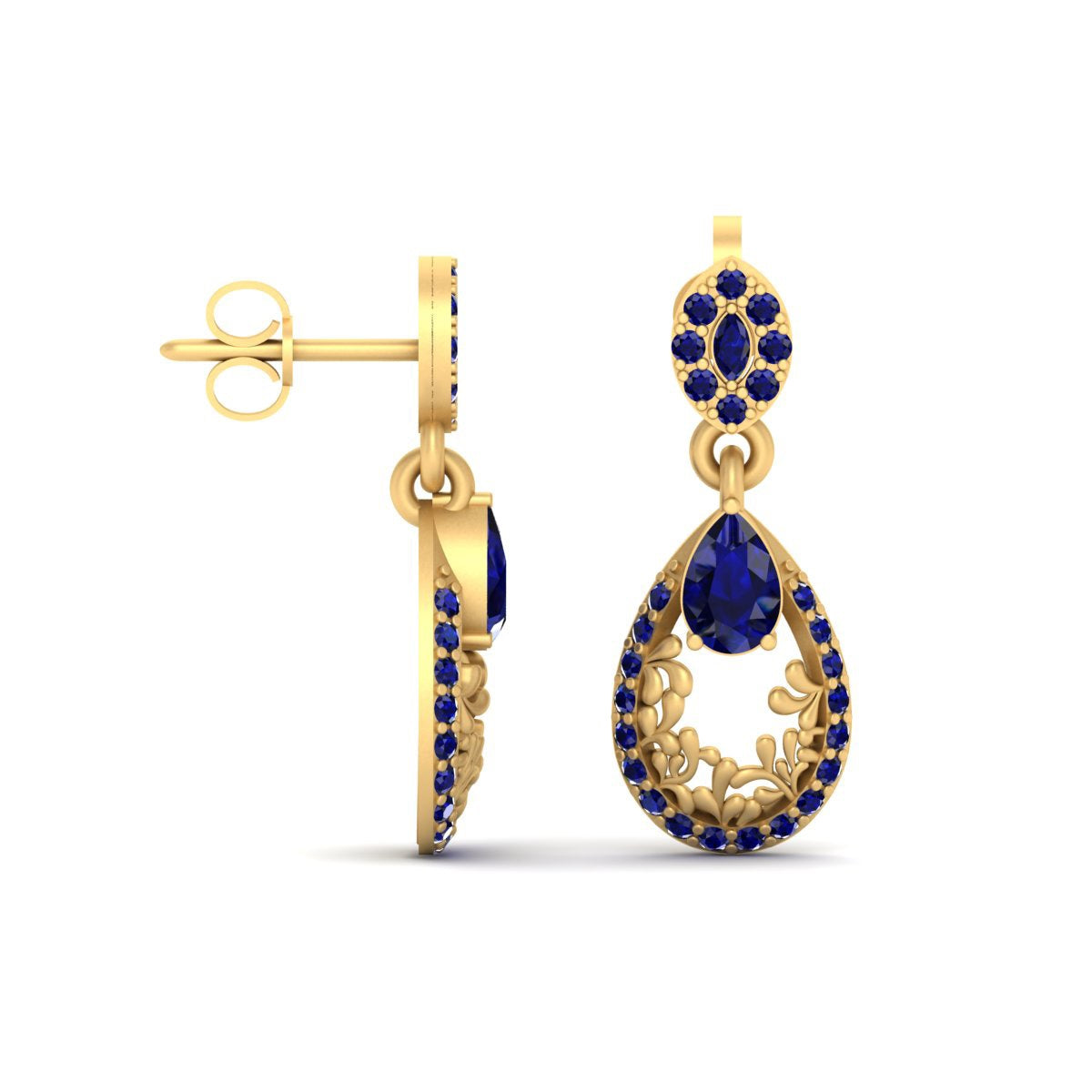 Teardrop Sapphire Dangle Earrings Gold Engagement Earrings