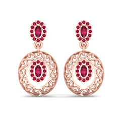 Halo Dangle Drop Earrings Pink Diamond Rose Gold Dangle Drop Earrings