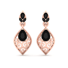 Rose Gold Engagement Earrings Pear Cut Black Onyx Dangle Earrings