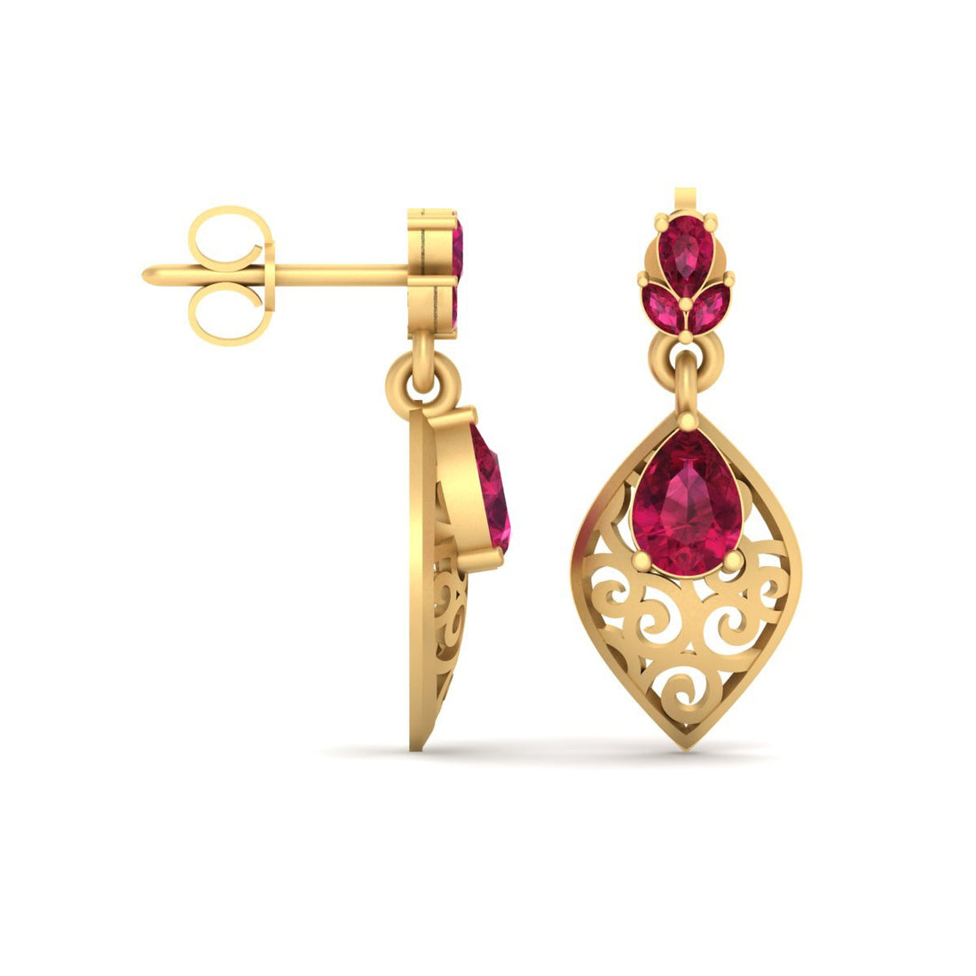 PEAR RUBY ENGAGEMENT EARRINGS