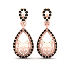 Rose Gold Teardrop Earrings Black Diamond Engagement Earrings