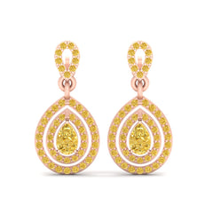 Double Halo Teardrop Earrings Yellow Topaz Dangle Earrings Rose Gold