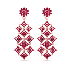 Halo Ruby Chandelier Earrings Rose Gold Engagement Earrings Womens