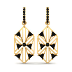 Dangle Drop Hoop Earrings Triangle Cut Black Onyx Hoop Earrings Gold