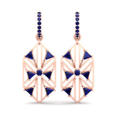 Hexagon Dangle Hoop Earrings Triangle Cut Blue Sapphire Hoop Earrings