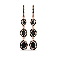 Onyx Drop Hoop Earrings Rose Gold Dangle Drop Hoop Wedding Earrings