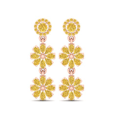 Rose Gold Flower Earrings Pear Cut Yellow Topaz Dangle Drop Earrings