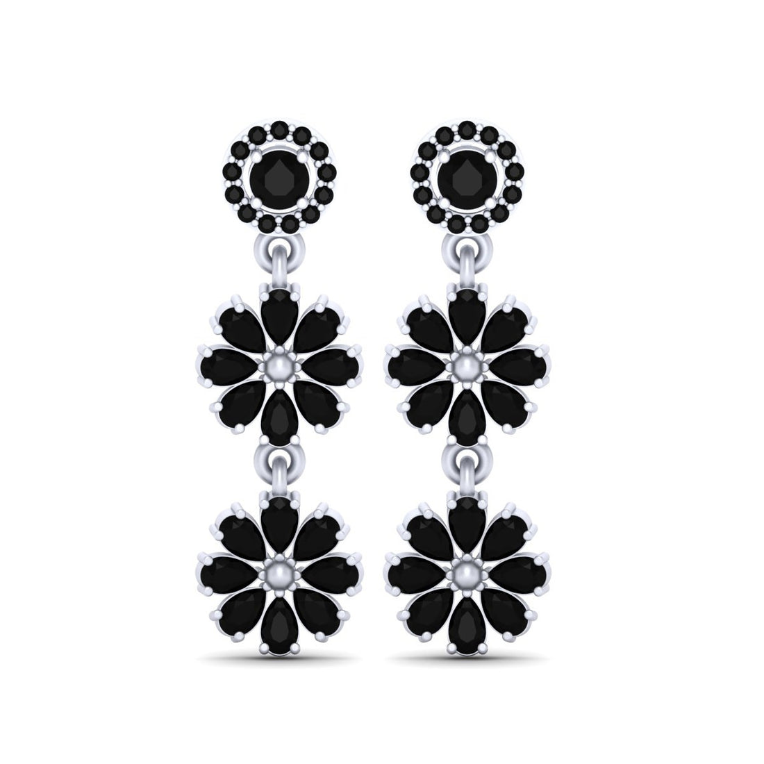 BLACK DIAMOND FLOWER EARRINGS