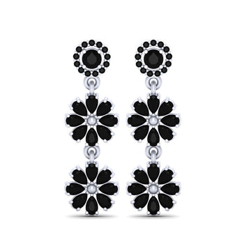 BLACK DIAMOND FLOWER EARRINGS