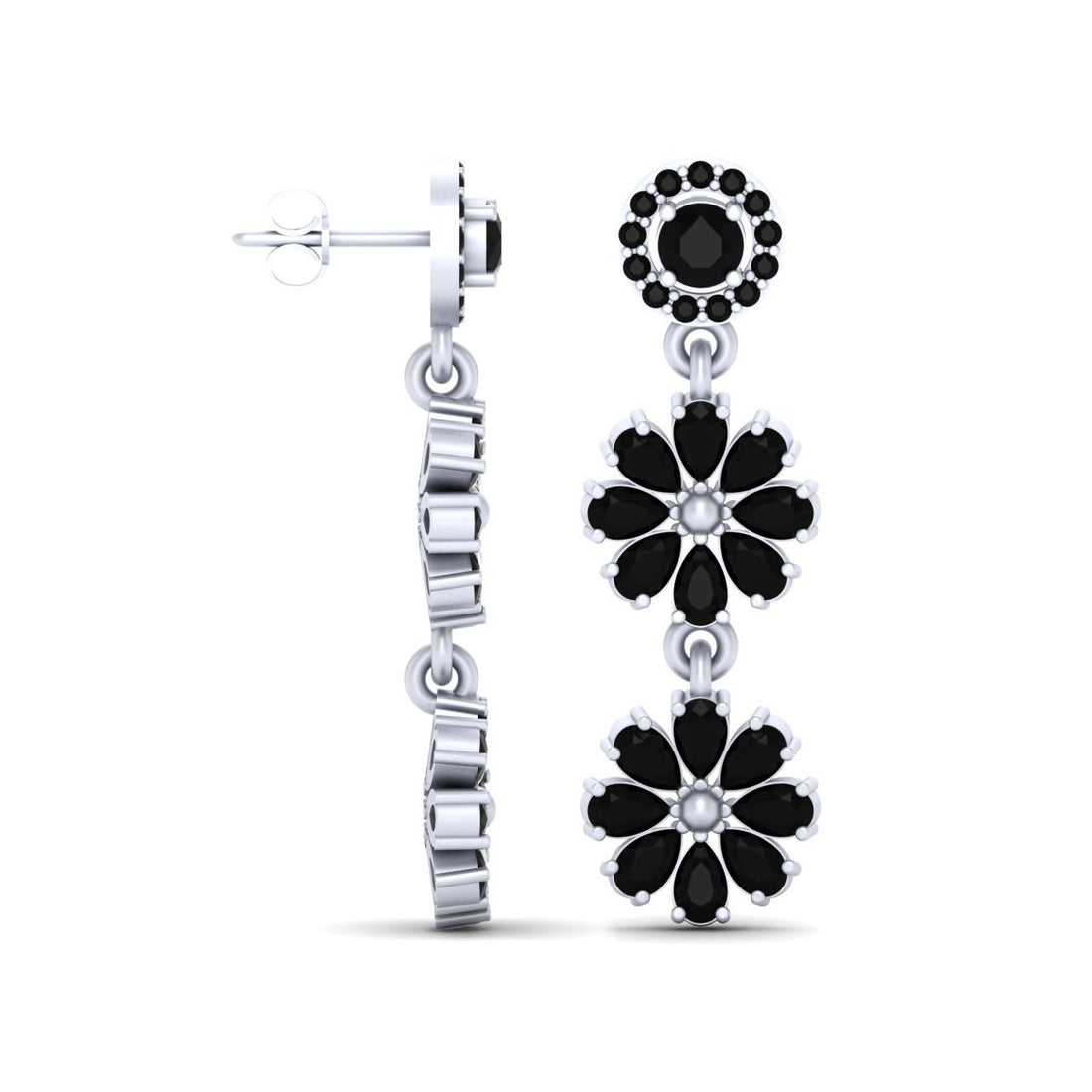 BLACK DIAMOND FLOWER EARRINGS