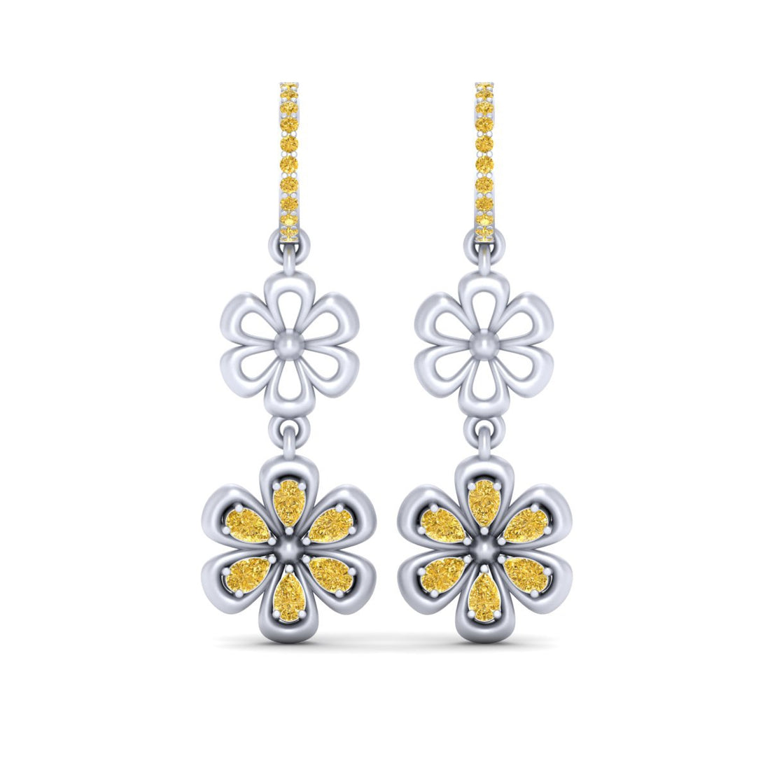 FLOWER DANGLE HOOP EARRINGS