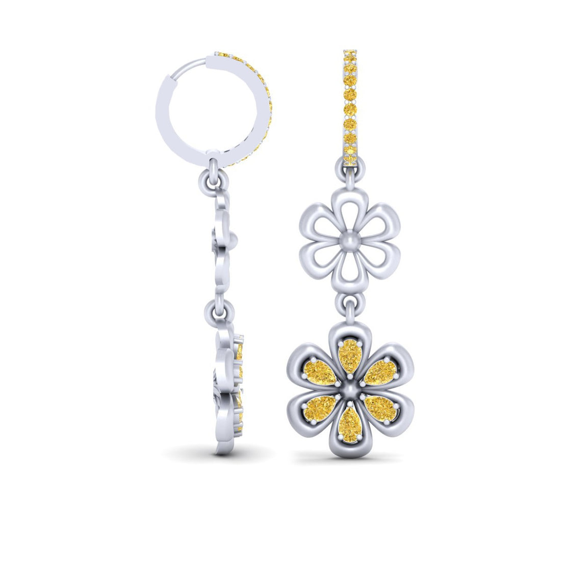 FLOWER DANGLE HOOP EARRINGS