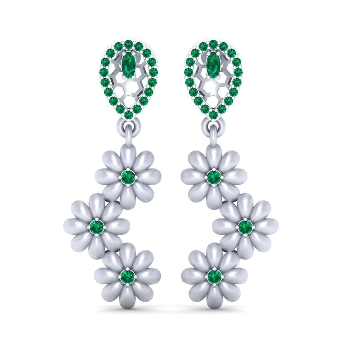GREEN CZ FLOWER EARRINGS