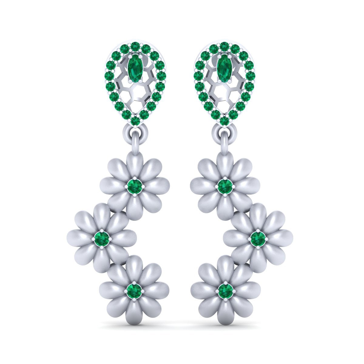 GREEN CZ FLOWER EARRINGS
