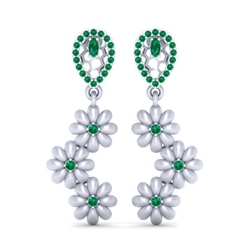 GREEN CZ FLOWER EARRINGS