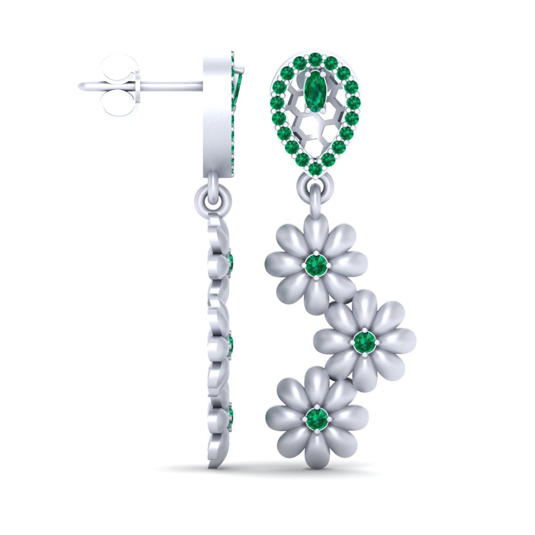 GREEN CZ FLOWER EARRINGS
