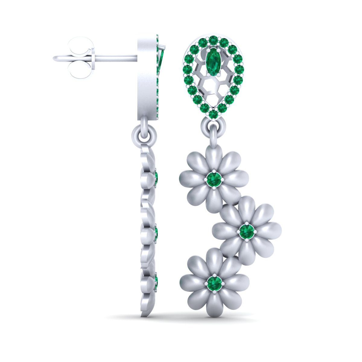 GREEN CZ FLOWER EARRINGS