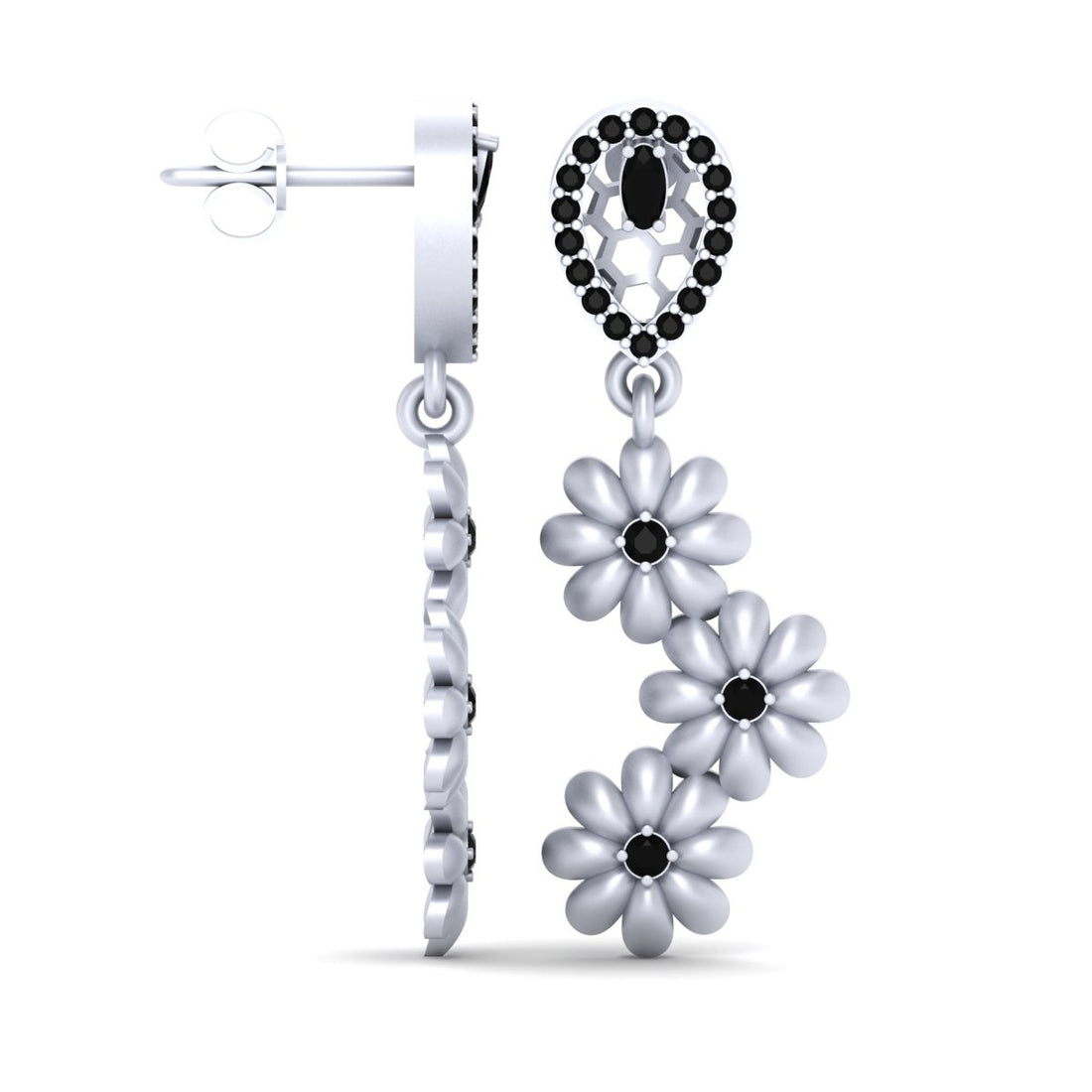 WHITE GOLD FLOWER EARRINGS